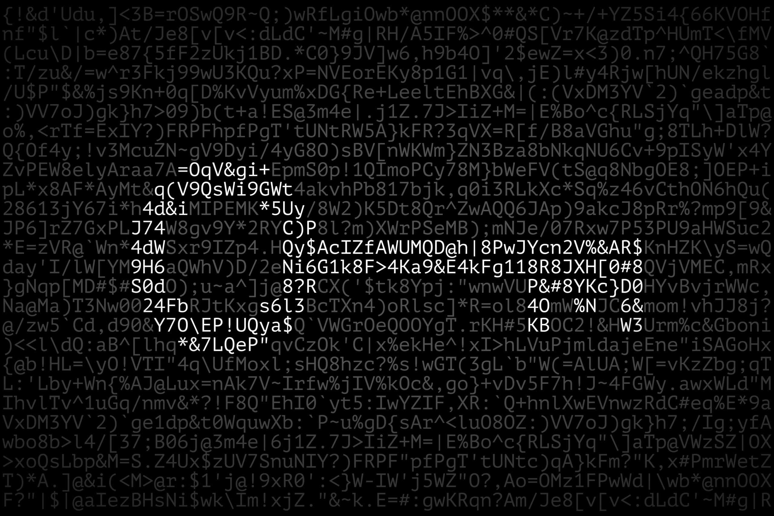Different letters, numbers and special symbols, and silhouette of key